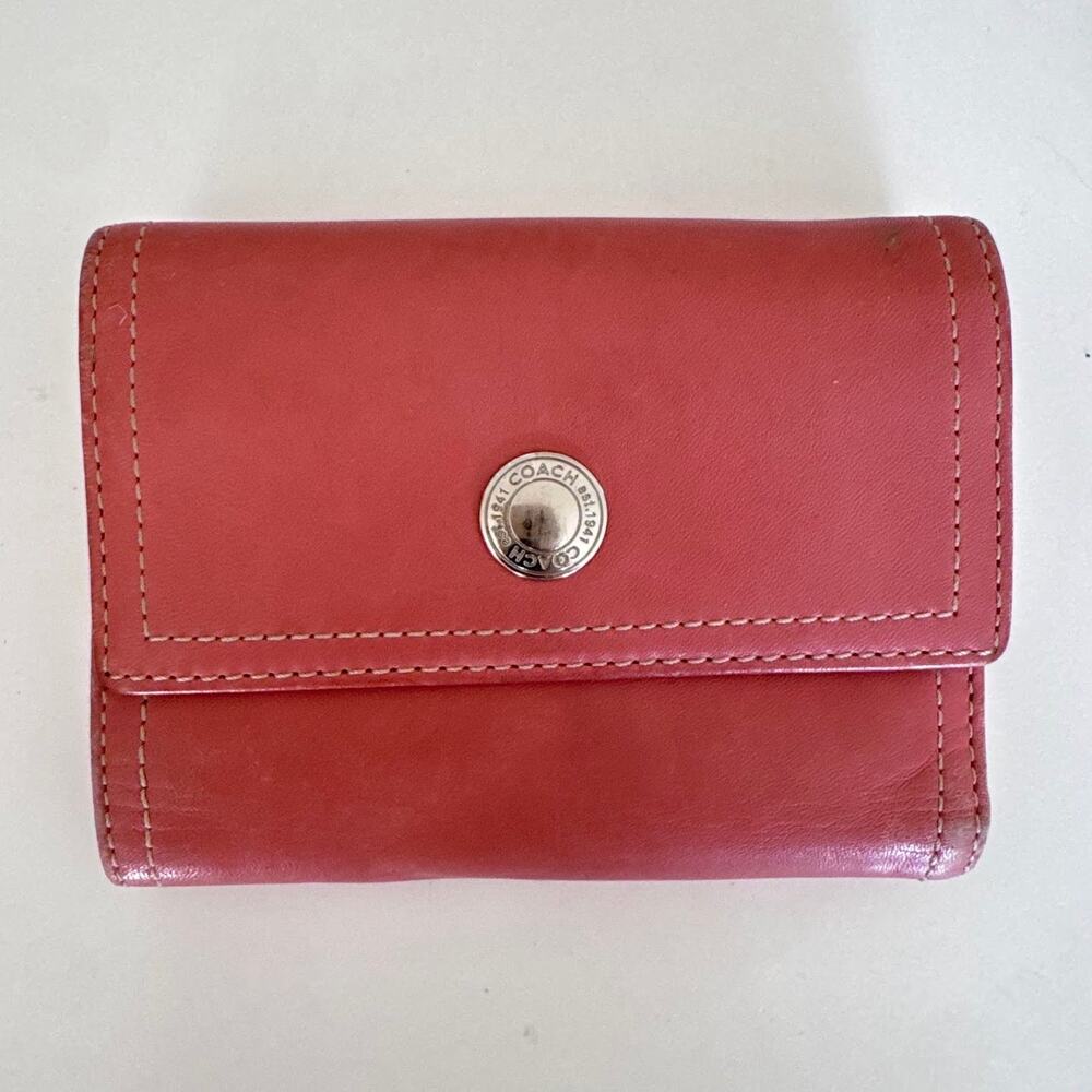 Coach Coral Pink Leather Trifold Wallet